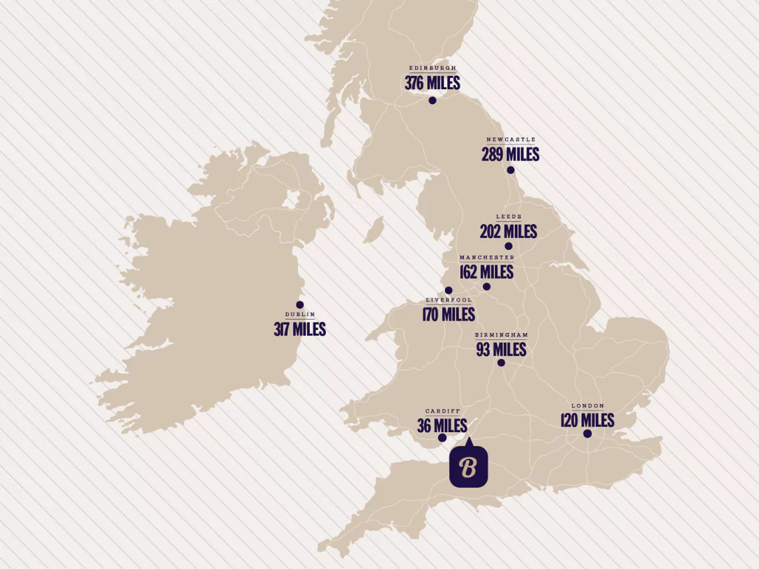 Brabazon is in Bristol, 36 miles East of Cardiff, 120 miles West of London and 93 miles South of Birmingham.