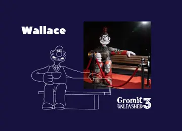 Illustration and photograph of Wallace sculpture for Gromit Unleashed 3 at Brabazon, Bristol. 